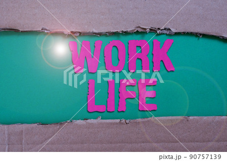 Sign displaying Work Life. Business idea An everyday task to ern money to sustain needs of one s is self Frame Decorated With Colorful Flowers And Foliage Arranged Harmoniously. Sign displaying Work Life. Business idea An everyday task to ern money to sustain needs of one s is self Frame Decorated With Colorful Flowers And Foliage Arranged Harmoniously. 90757139