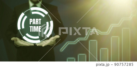 Handwriting text Part Time. Word Written on A work or job that is not permanent but able to perform well Arrow moving quickly towards aim target representing achieving goals. 90757285