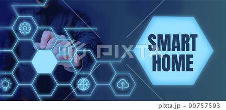 Conceptual display Smart Home. Business concept automation system control lighting climate entertainment systems Lady in suit holding pen symbolizing successful teamwork accomplishments. Conceptual display Smart Home. Business concept automation system control lighting climate entertainment systems Lady in suit holding pen symbolizing successful teamwork accomplishments. 90757593