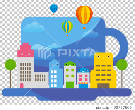 楽しい街並みと暮らしの風景。人々が明るく暮らせる建物と街づくり。 90757666