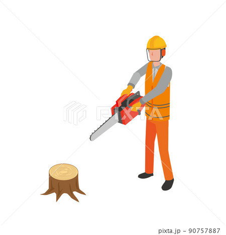 木を切る作業者 木を切る作業者 90757887