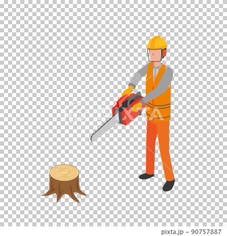 木を切る作業者 木を切る作業者 90757887