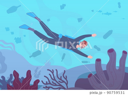 Underwater contamination. Diver in polluted ocean dirty sea, water pollution debris plastic garbage people dumping rubbish river floating litter waste, splendid vector illustration.jpg Underwater contamination. Diver in polluted ocean dirty sea, water pollution debris plastic garbage people dumping rubbish river floating litter waste, splendid vector illustration.jpg 90759531