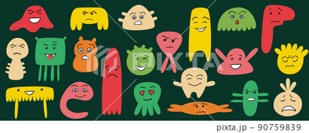 Cartoon cute and funny monsters with positive and negative emotions. Cartoon cute and funny monsters with positive and negative emotions. 90759839
