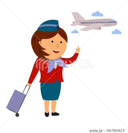 illustration of a flight attendant and an airplane, vector isolated on a white background illustration of a flight attendant and an airplane, vector isolated on a white background 90760923