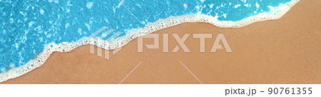 Beach and waves from top view. Turquoise water background from top view. Summer seascape from air.  90761355