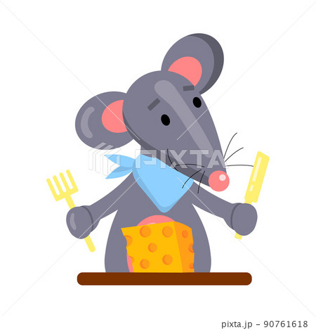 Cartoon vector illustration for children, a mouse eats cheese. isolated on a white background Cartoon vector illustration for children, a mouse eats cheese. isolated on a white background 90761618