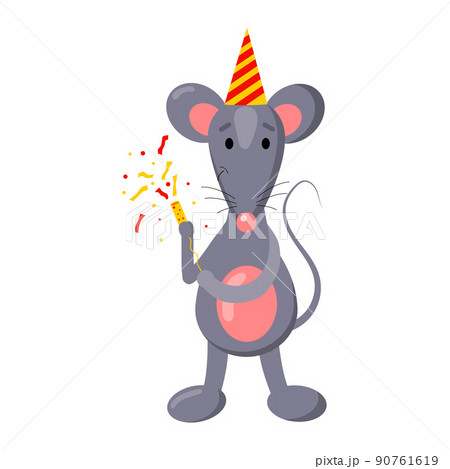 Cartoon vector illustration for children, a mouse celebrates a birthday. 90761619