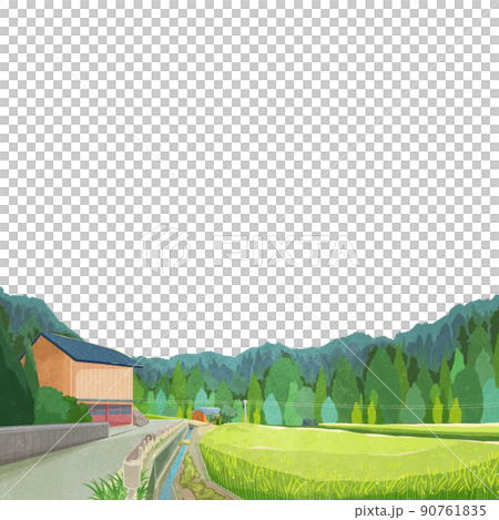 風景與夏季稻田手寫水彩風格插圖 風景與夏季稻田手寫水彩風格插圖 90761835