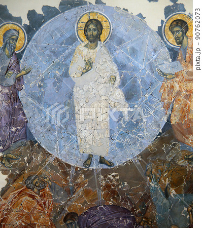 Russian  frescoe in Saint Simeon Cathedral, Novgorod, Russia 90762073