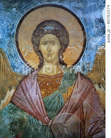 Russian  frescoe in Saint Simeon Cathedral, Novgorod, Russia 90762074