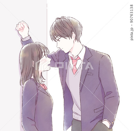 壁ドンされて照れる女子 学生ver 背景なし 壁ドンされて照れる女子 学生ver 背景なし 90763138