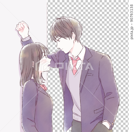 壁ドンされて照れる女子 学生ver 背景なし 壁ドンされて照れる女子 学生ver 背景なし 90763138