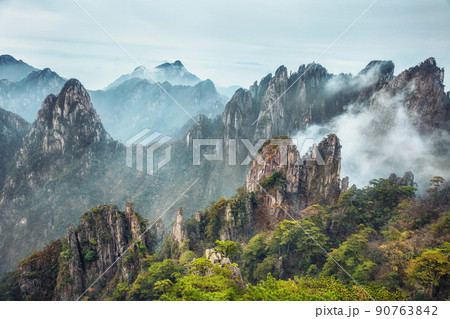 view from Refreshing terrace in Huangshan mountain, known as Yellow mountain, Anhui, China. view from Refreshing terrace in Huangshan mountain, known as Yellow mountain, Anhui, China. 90763842