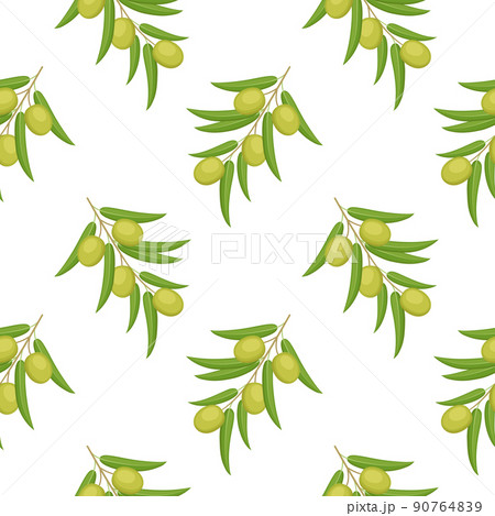 Seamless pattern with green olives on branch. Vector illustration 90764839