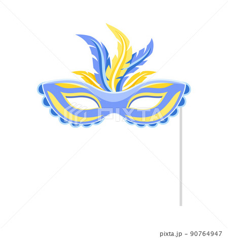 Carnival Mask with Feather with Pole as Accessory for Festive Party Celebration Vector Illustration Carnival Mask with Feather with Pole as Accessory for Festive Party Celebration Vector Illustration 90764947
