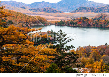 【栃木県・奥日光】湯の湖に映える紅葉の季節 10月 90765215