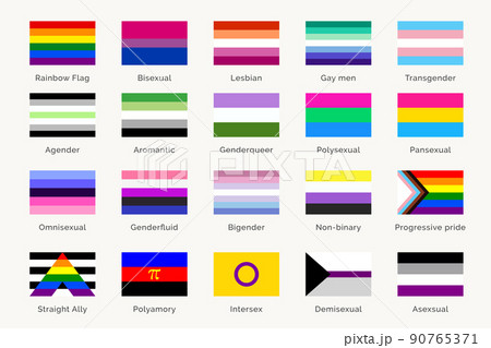 LGBTQ pride flags and their meaning. Sexual identity symbols. Gay Pride Month 90765371