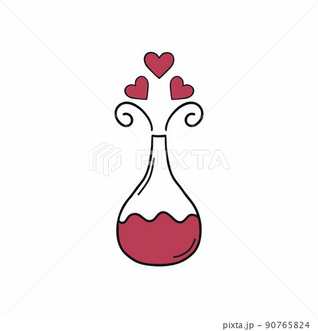 Love potion for the holiday of all lovers. Vector illustration in the style of Doodle for Valentine's day. Sticker for a postcard. 90765824