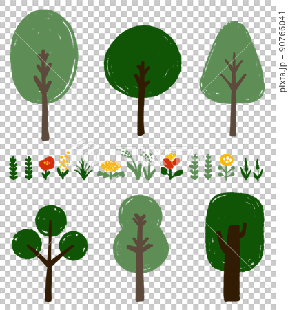 Simple and cute tree and flower illustration set 90766041