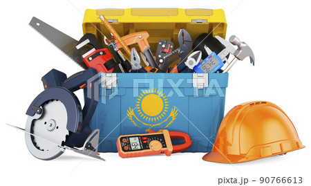 Kazakh flag painted on the toolbox. Service, repair and construction in Kazakhstan, concept. 3D rendering Kazakh flag painted on the toolbox. Service, repair and construction in Kazakhstan, concept. 3D rendering 90766613