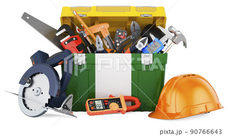 Nigerian flag painted on the toolbox. Service, repair and construction in Nigeria, concept. 3D rendering Nigerian flag painted on the toolbox. Service, repair and construction in Nigeria, concept. 3D rendering 90766643