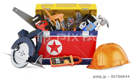 North Korean flag painted on the toolbox. Service, repair and construction in North Korea, concept. 3D rendering 90766644