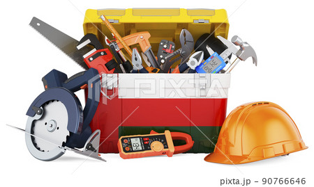 Omani flag painted on the toolbox. Service, repair and construction in Oman, concept. 3D rendering 90766646