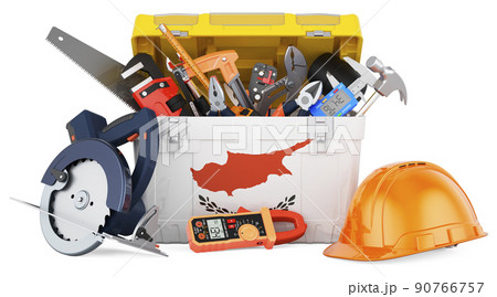 Cypriot flag painted on the toolbox. Service, repair and construction in Cyprus, concept. 3D rendering 90766757