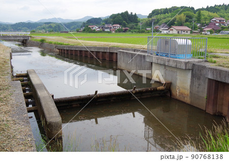 用水路に設置されている転倒堰の平常時の状態 90768138