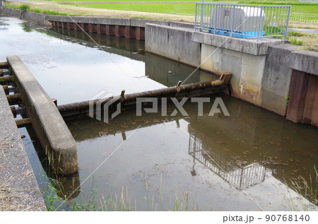 用水路に設置されている転倒堰の平常時の状態 90768140