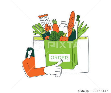 Grocery courier delivering online shop order background pattern. 90768147
