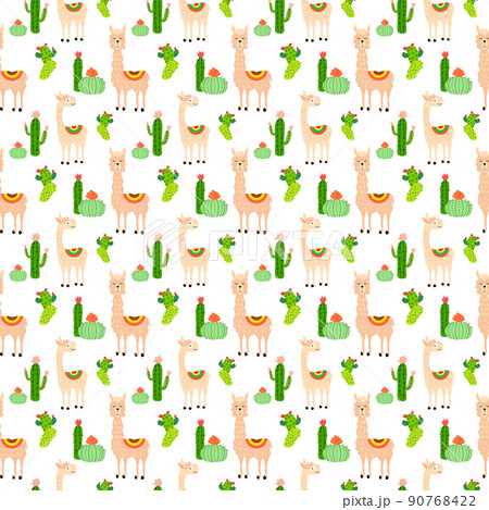 Pattern with llamas and cacti. Vector illustration.  90768422