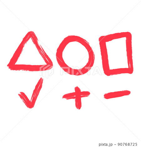 igns and symbols, triangle, circle, square, checkmark, plus and minus 90768725