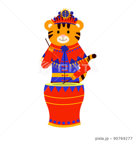 Cartoon illustration for children, Chinese New Year. A tiger plays a drum Cartoon illustration for children, Chinese New Year. A tiger plays a drum 90769277