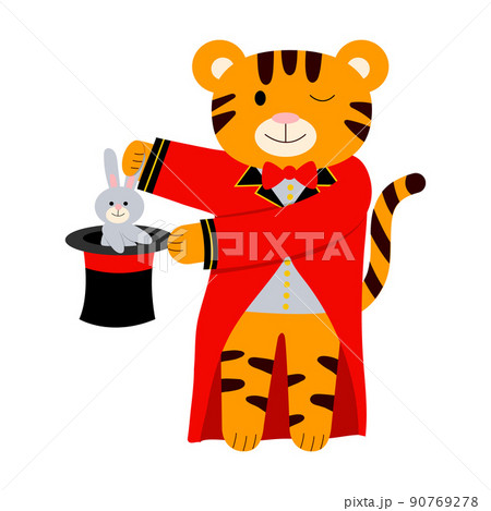 Cartoon vector illustration for children, tiger magician in the circus Cartoon vector illustration for children, tiger magician in the circus 90769278