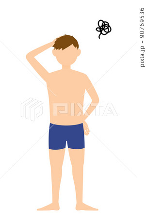 男子生徒、水着姿、頭を抱えて悩む 男子生徒、水着姿、頭を抱えて悩む 90769536