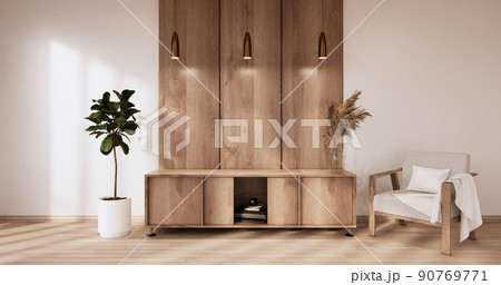 Cabinet wooden design on white room interior modern style.3D rendering 90769771