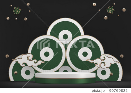 Luxury japan green podium decoration suitable for products.3D rendering 90769822