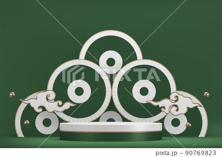 Luxury japan green podium decoration suitable for products.3D rendering 90769823