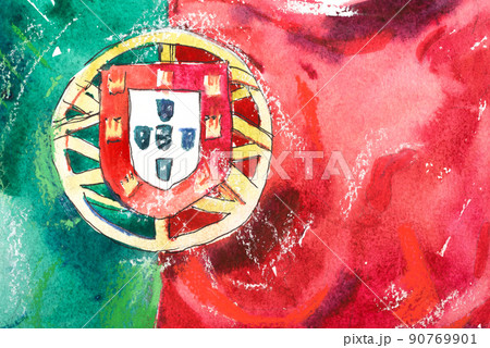 Portugal, Portuguese flag. Hand drawn watercolor illustration. 90769901