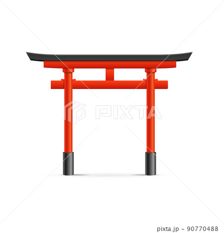 Realistic Detailed 3d Japanese Traditional Red Torii Gate. Vector 90770488