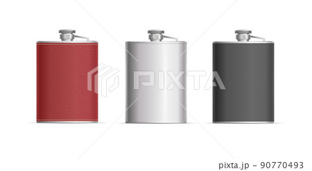 Realistic Detailed 3d Blank Hip Flask Whiskey Set. Vector Realistic Detailed 3d Blank Hip Flask Whiskey Set. Vector 90770493