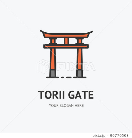 Japanese Traditional Torii Gate Sign Thin Line Icon Emblem Concept. Vector 90770503