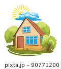 Summer landscape. House surrounded by trees 90771200