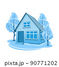 Winter landscape. House surrounded by trees 90771202