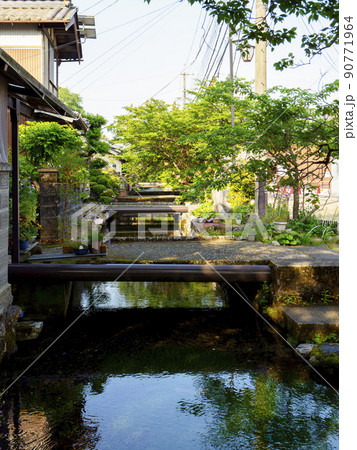 醒井宿を流れる地蔵川の風景 90771964