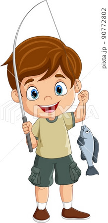 Cartoon happy little boy fishing Cartoon happy little boy fishing 90772802