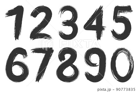 Handwritten ink number grunge black silhouette set. Modern caligraphic rubbed dirty smear typeface hipster paint dry typography numeral scrapbook sticker chalk texture graffiti education isolated 90773835
