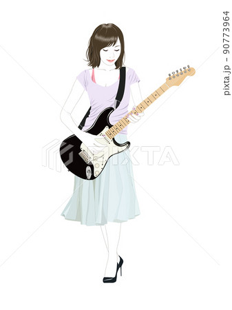 エレギギターを弾く若い女性イラストのイラスト素材